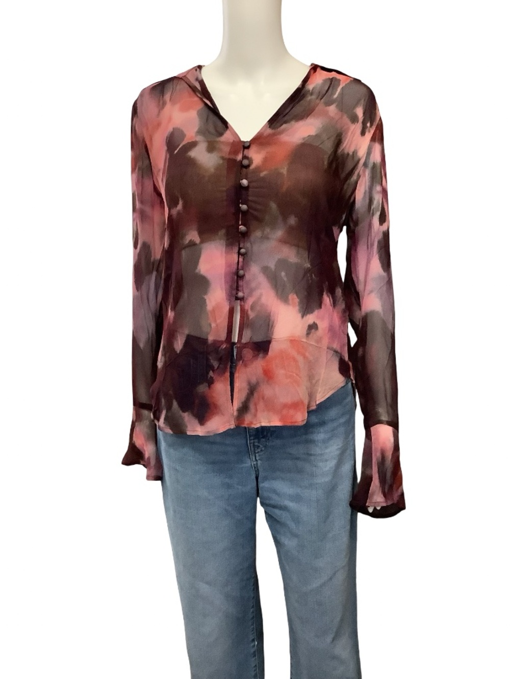 Anthropologie Top Collar Sheer Floral Print w /Tags Size S